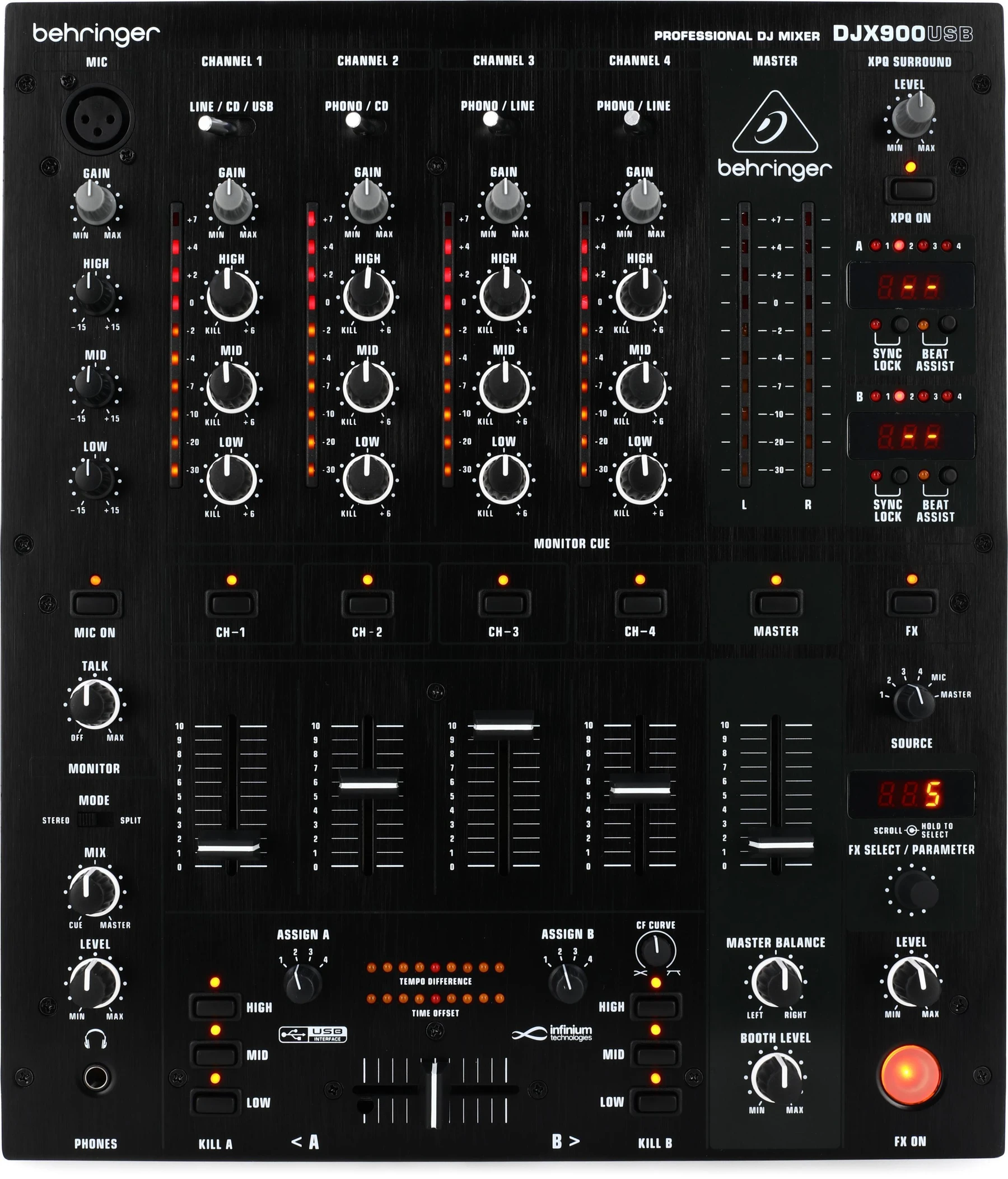 百灵达 Pro Mixer DJX900USB 4通道 DJ 调音台