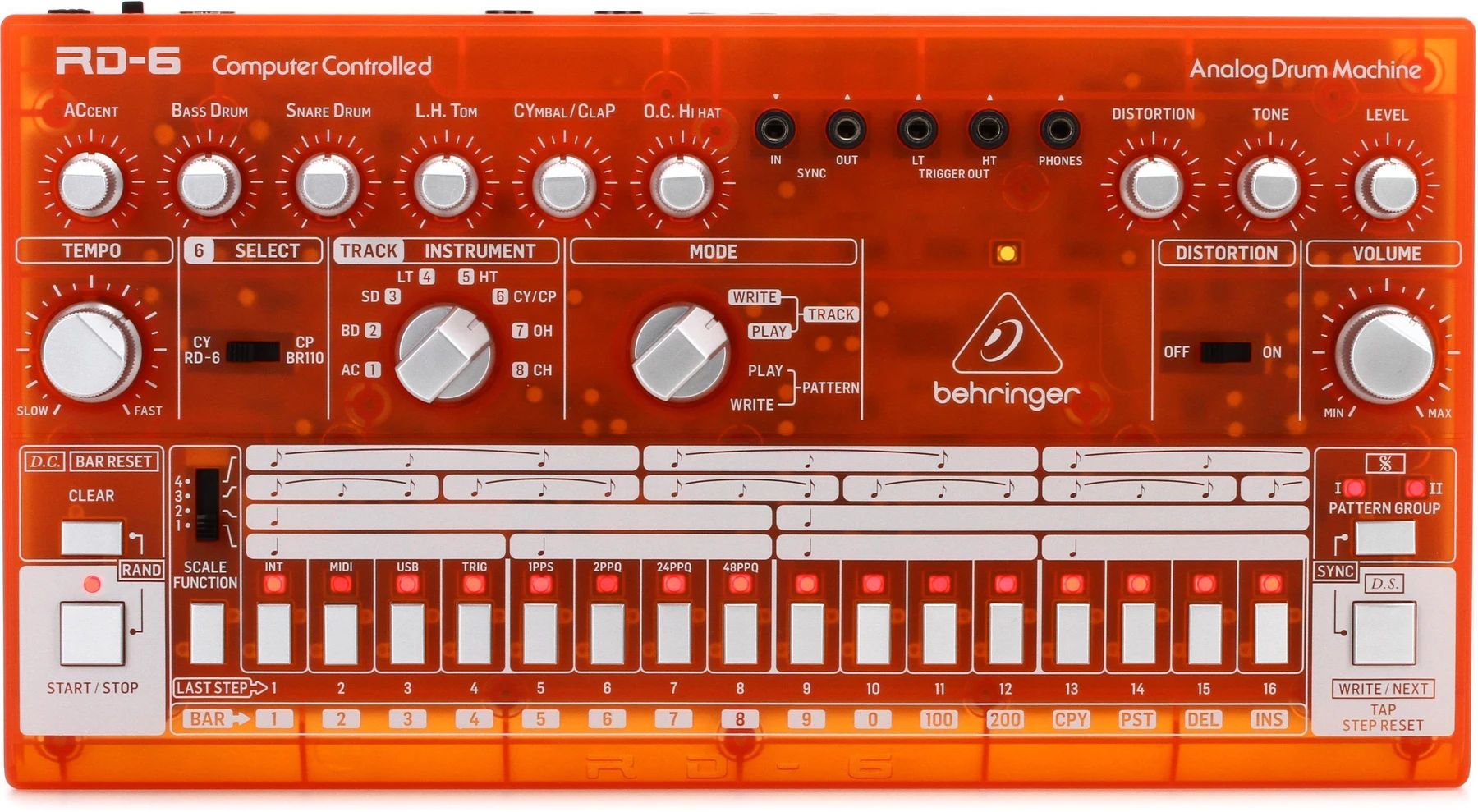 Behringer RD-6-TG 模拟鼓机 - 半透明橙色
