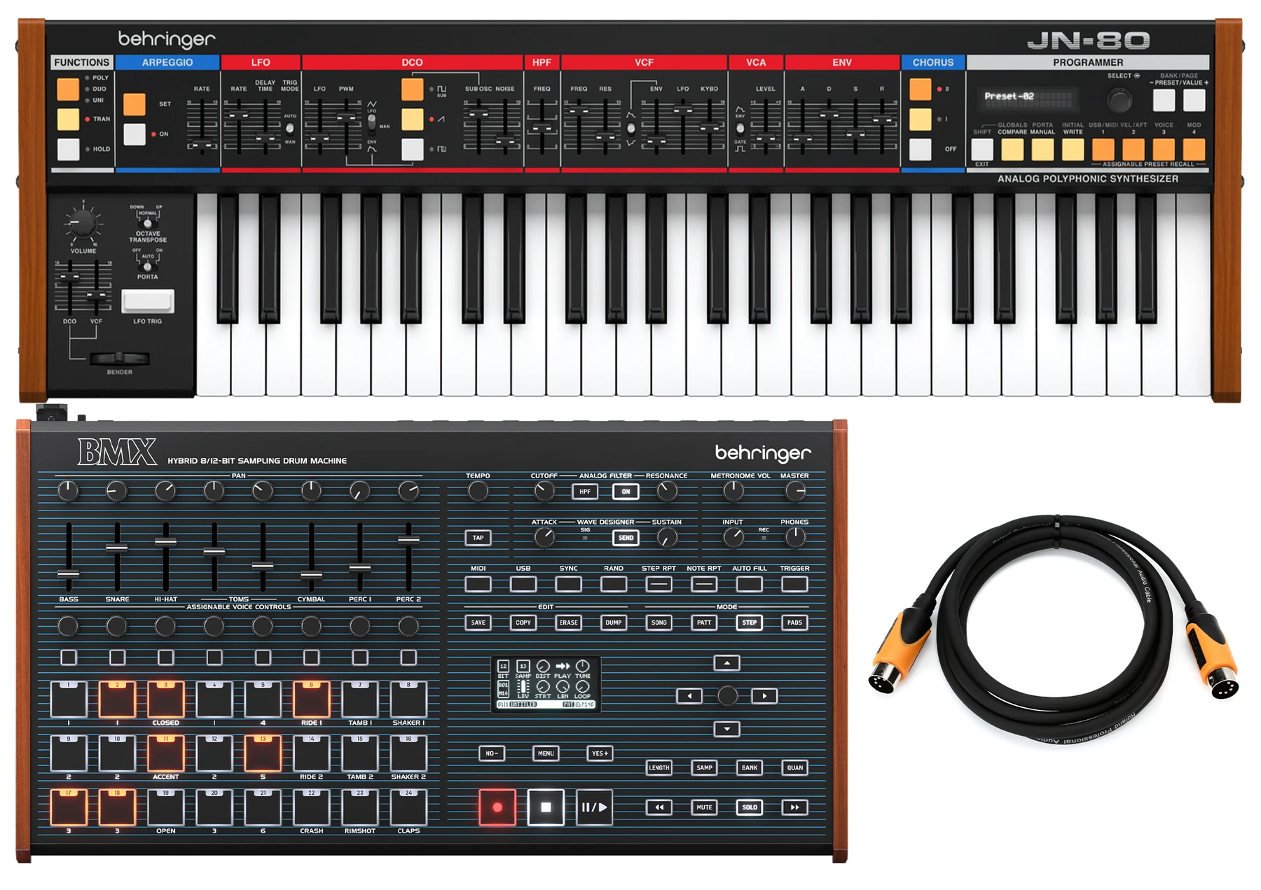 Behringer JN-80 模拟合成器，配备 BMX 混合采样鼓机