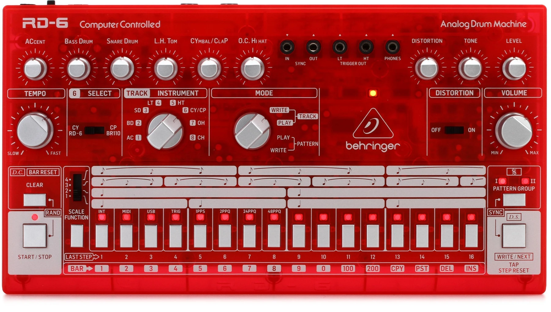 Behringer RD-6-SB 模拟鼓机 - 红色半透明