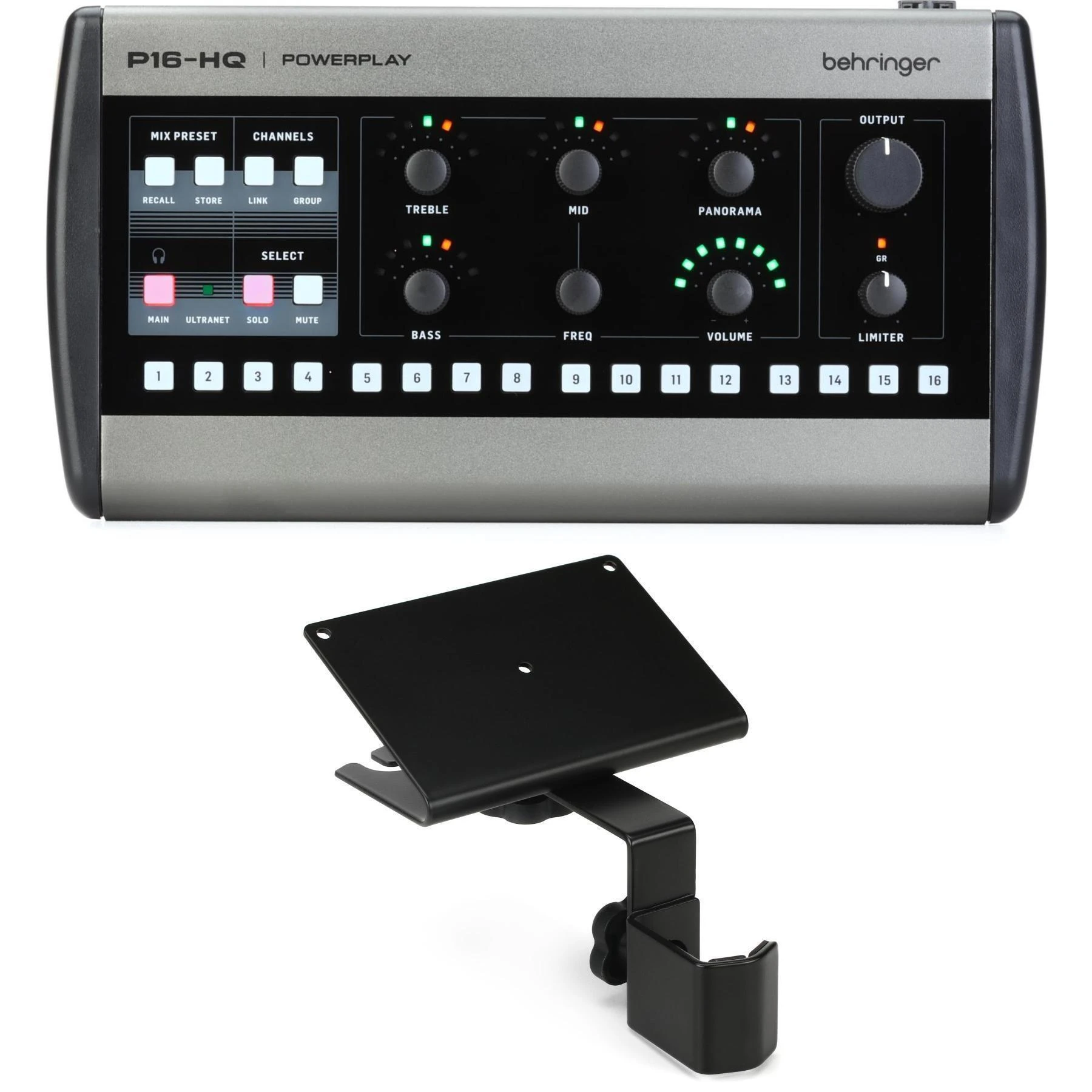 Behringer Powerplay P16-HQ 16 通道数字个人混音器，附适用于 PowerPlay P16-M 的安装支架