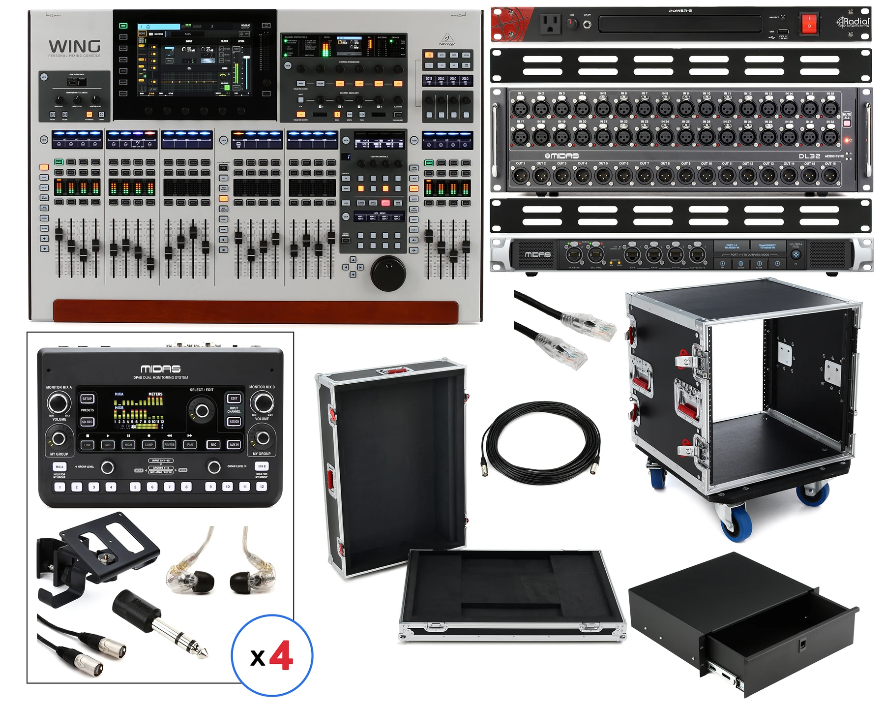 Behringer WING 48通道数字调音台，含舞台接口箱及个人监听系统套装