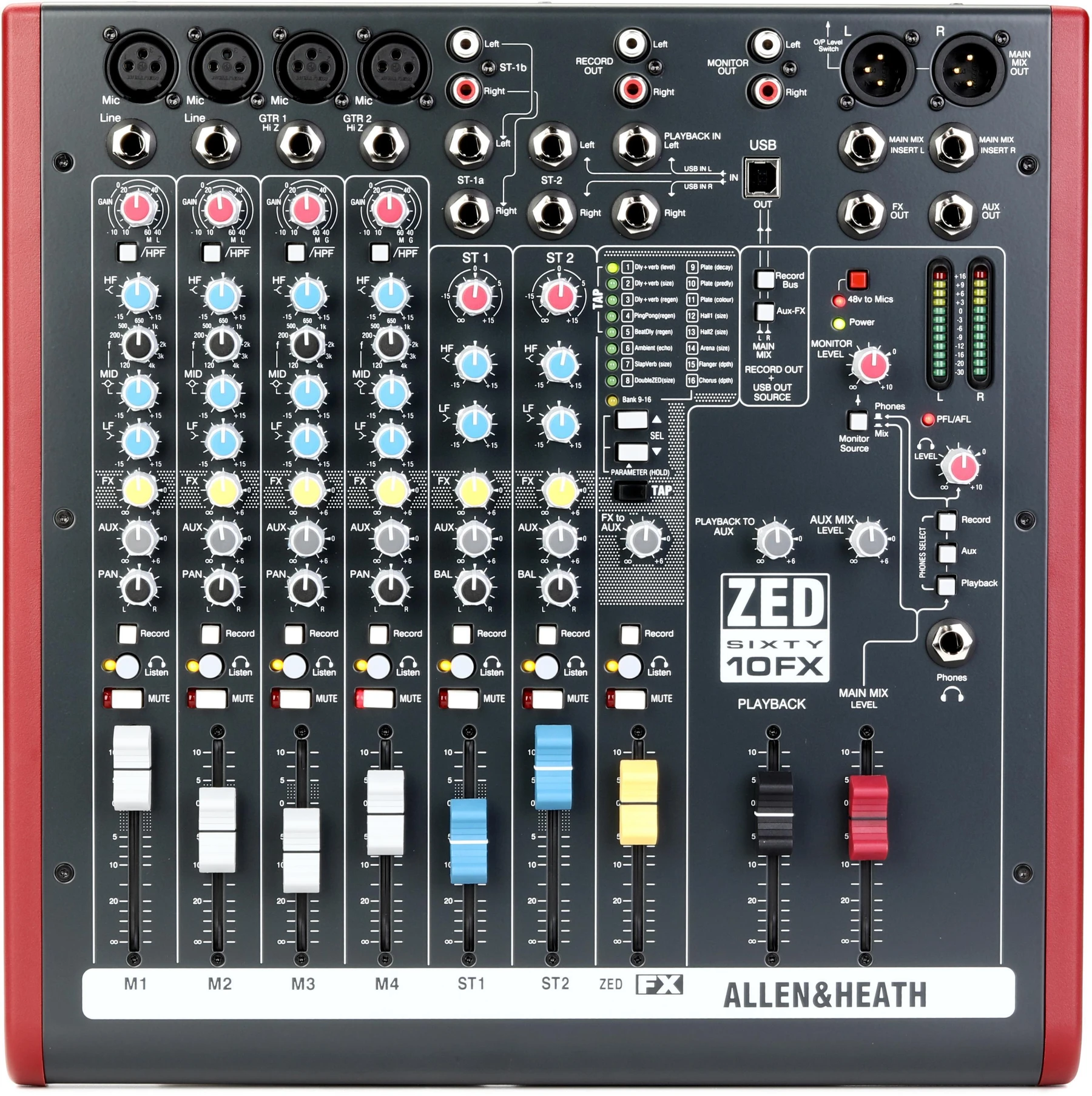 Allen & Heath ZED60-10FX 10通道带USB音频接口和效果器的调音台