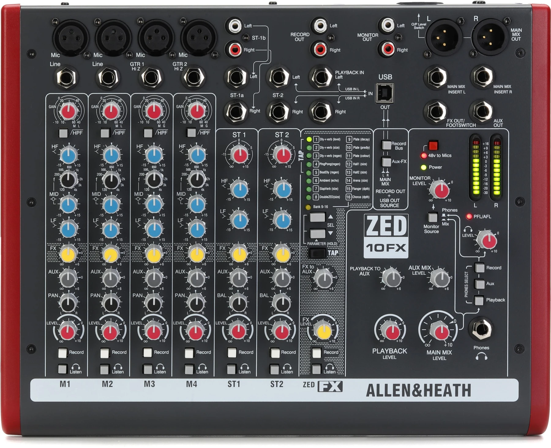 Allen & Heath ZED-10FX 10通道带USB音频接口和效果器的调音台
