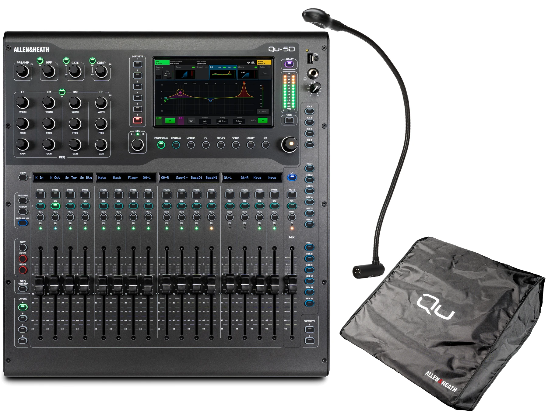 Allen & Heath Qu-5D 38通道数字调音台，配防尘罩和鹅颈灯