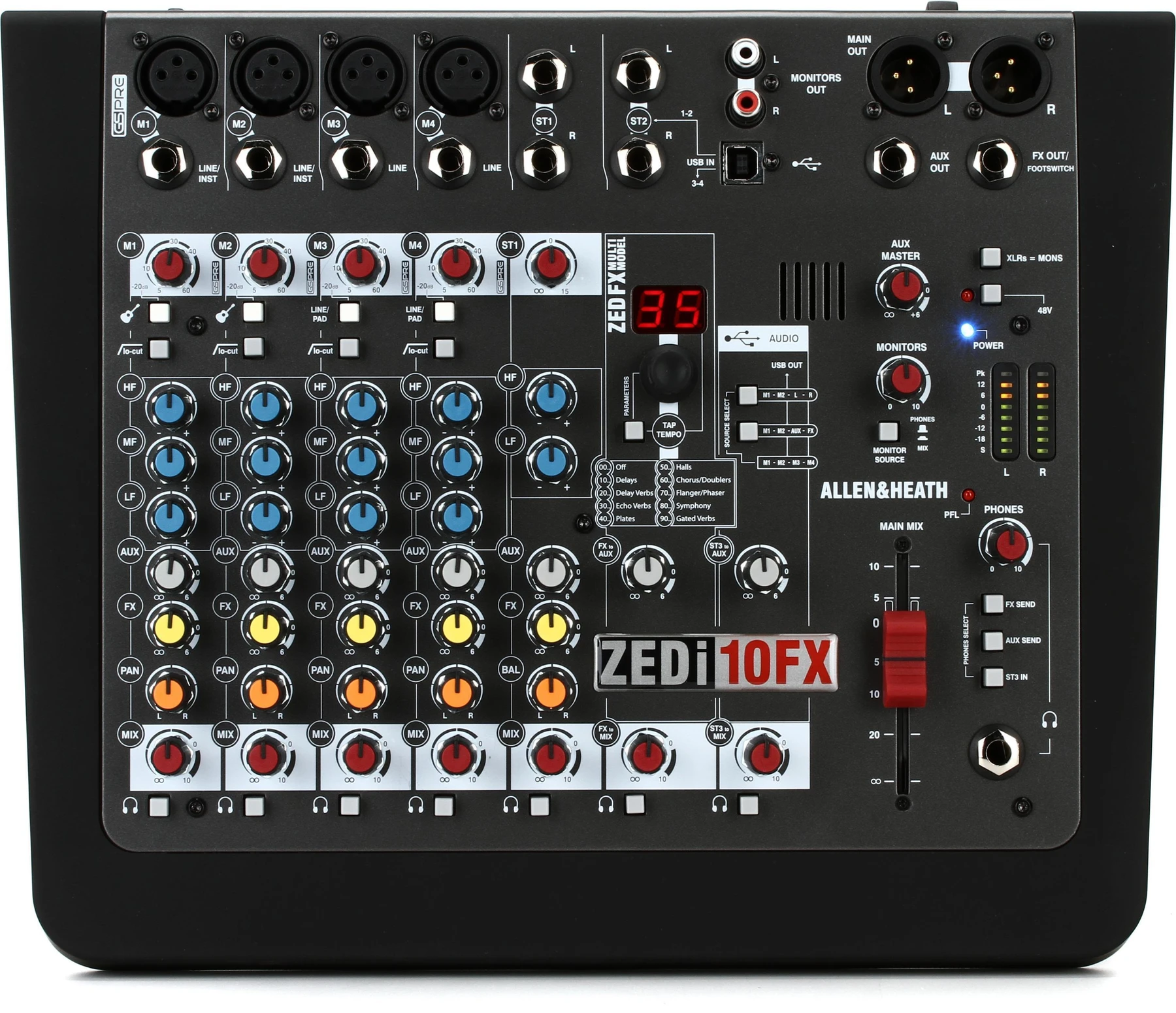 Allen & Heath ZEDi-10FX 10通道调音台，带USB音频接口和效果器
