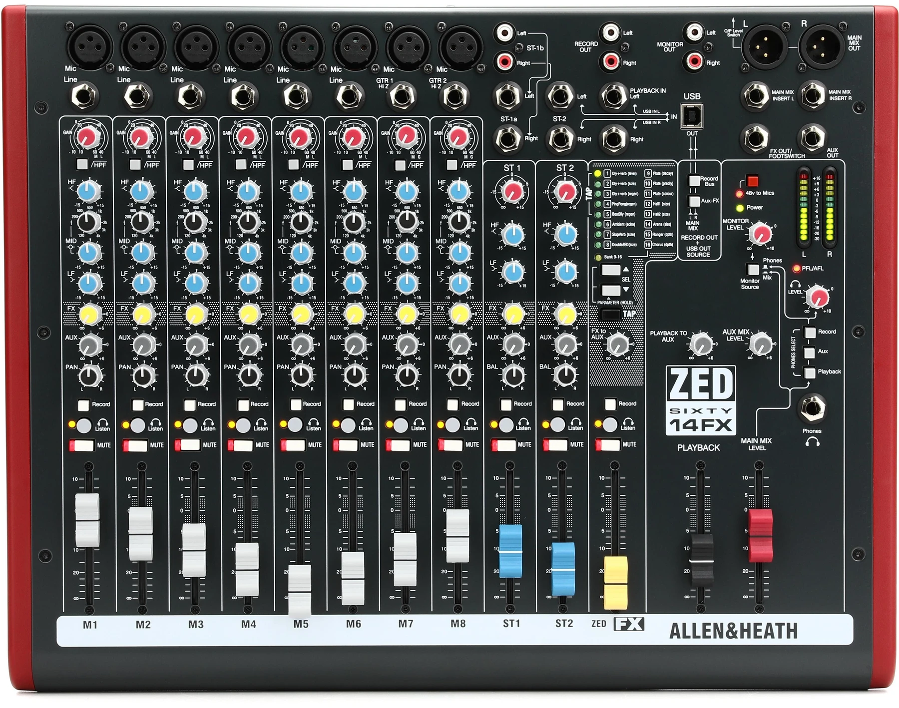 Allen & Heath ZED60-14FX 14通道调音台，带USB音频接口和效果器