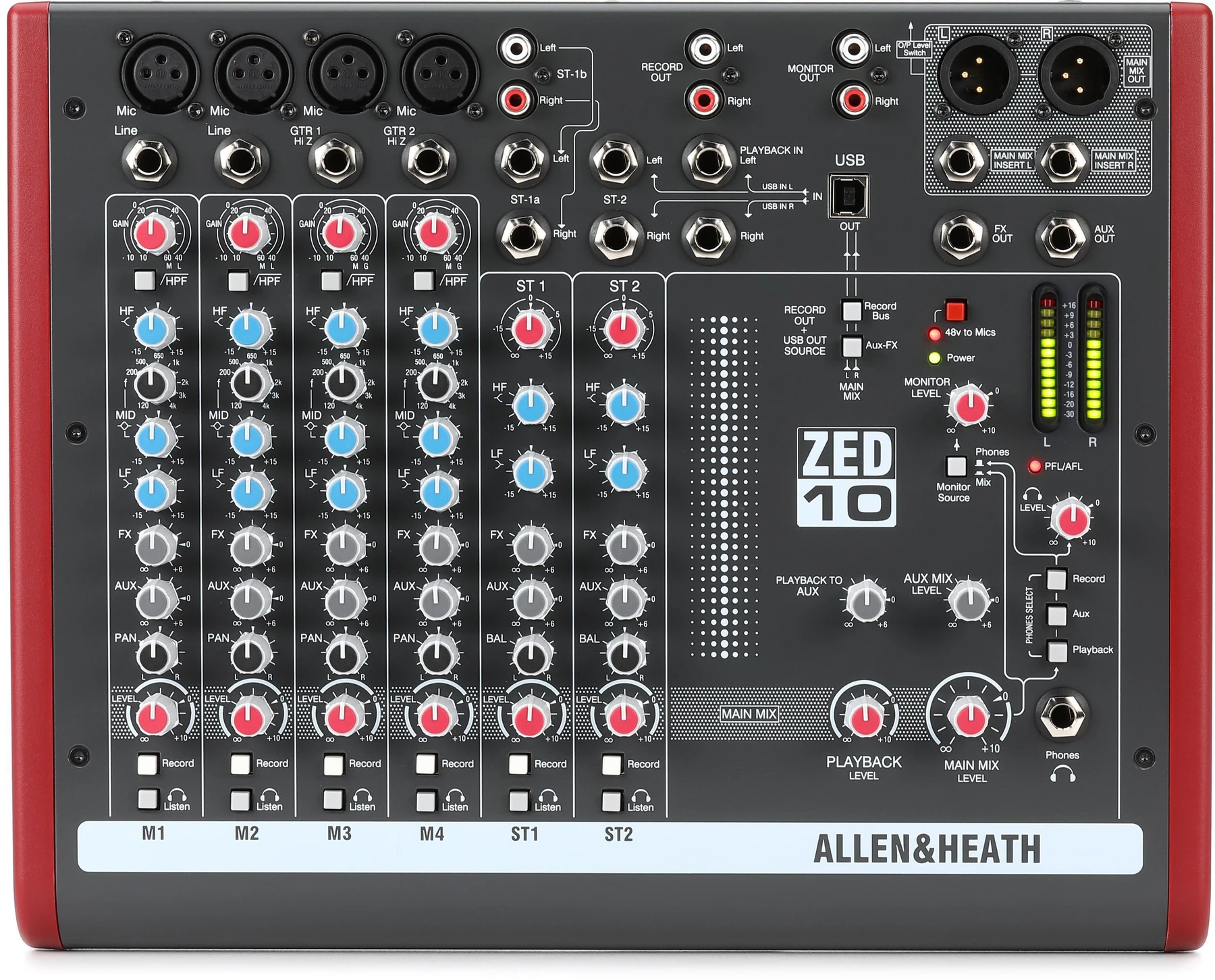 Allen & Heath ZED-10 10通道调音台，带USB音频接口